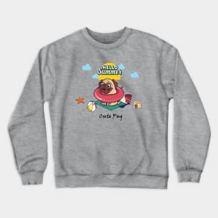 cute_pug_dog_hello_summer Crewneck Sweatshirt